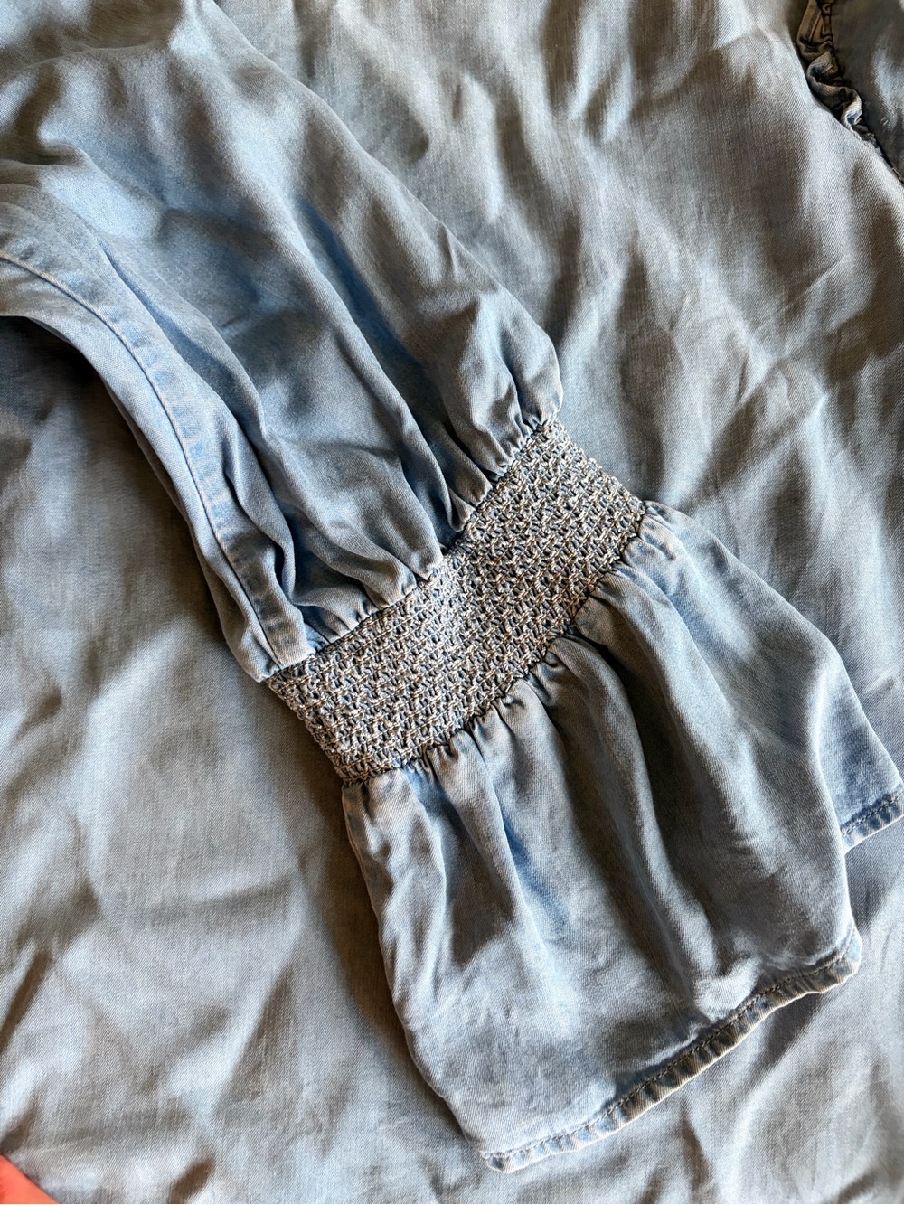 Light Blue Smocked Sleeve Top